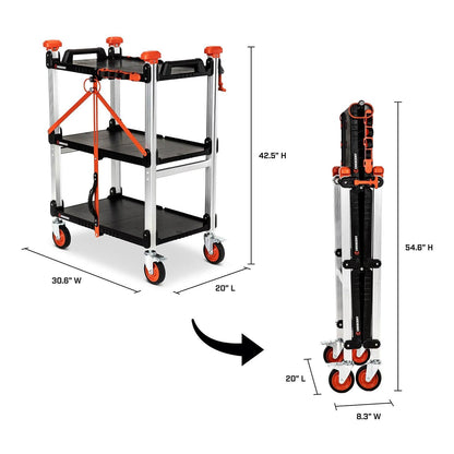 Crescent SITERUNNER 3-Shelf Folding Jobsite Cart – T-channel accessory rail and integrated tool organization