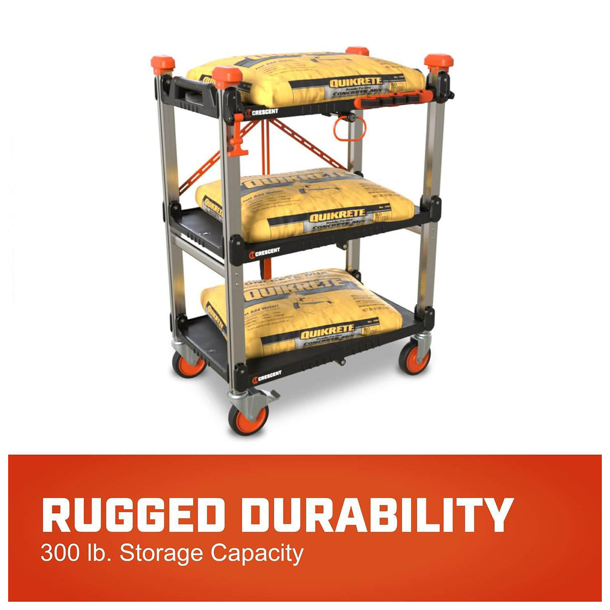 Crescent SITERUNNER 3-Shelf Folding Jobsite Cart – palm-grip handles and built-in lift handle