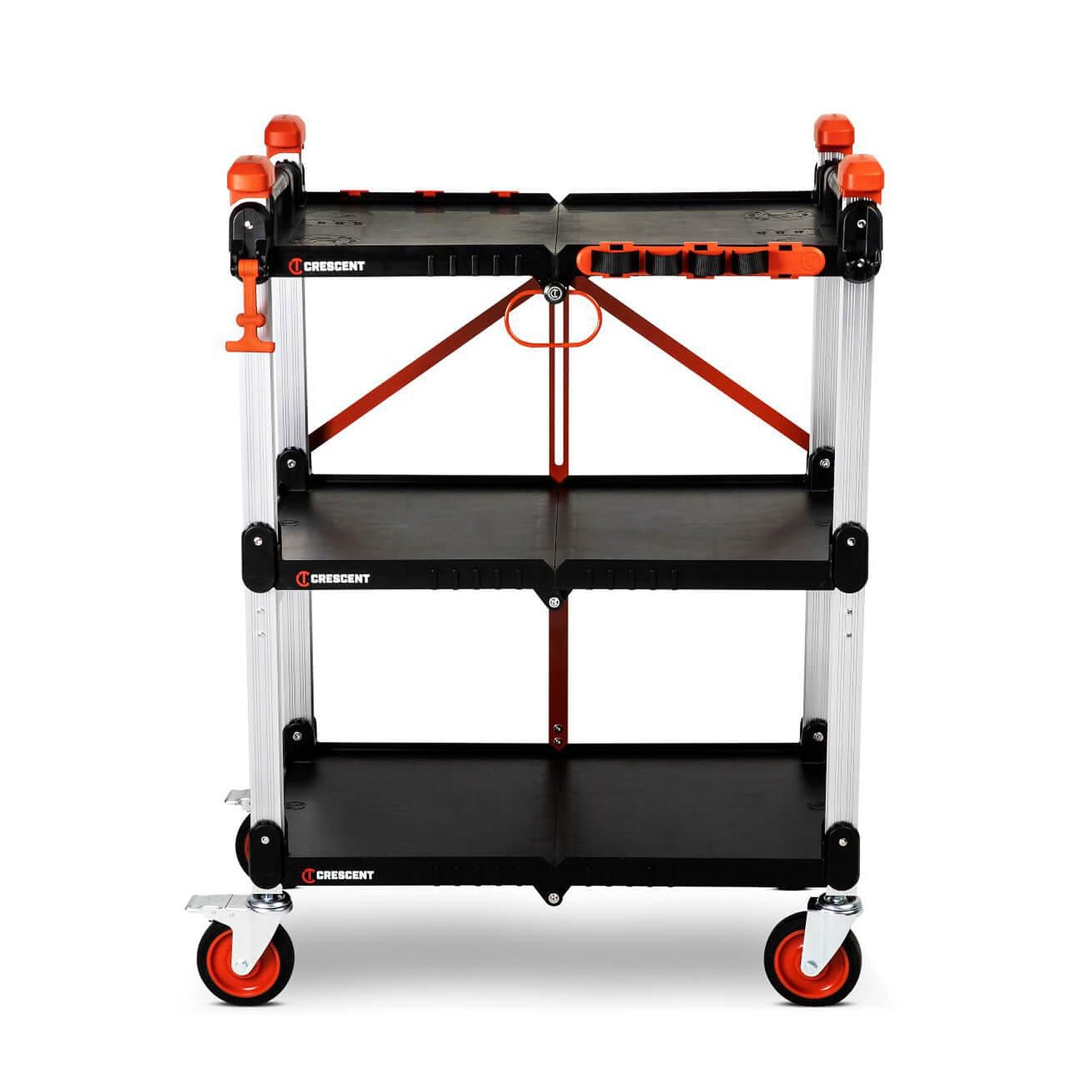Crescent SITERUNNER 3-Shelf Folding Jobsite Cart – three-shelf folding jobsite cart on a white background