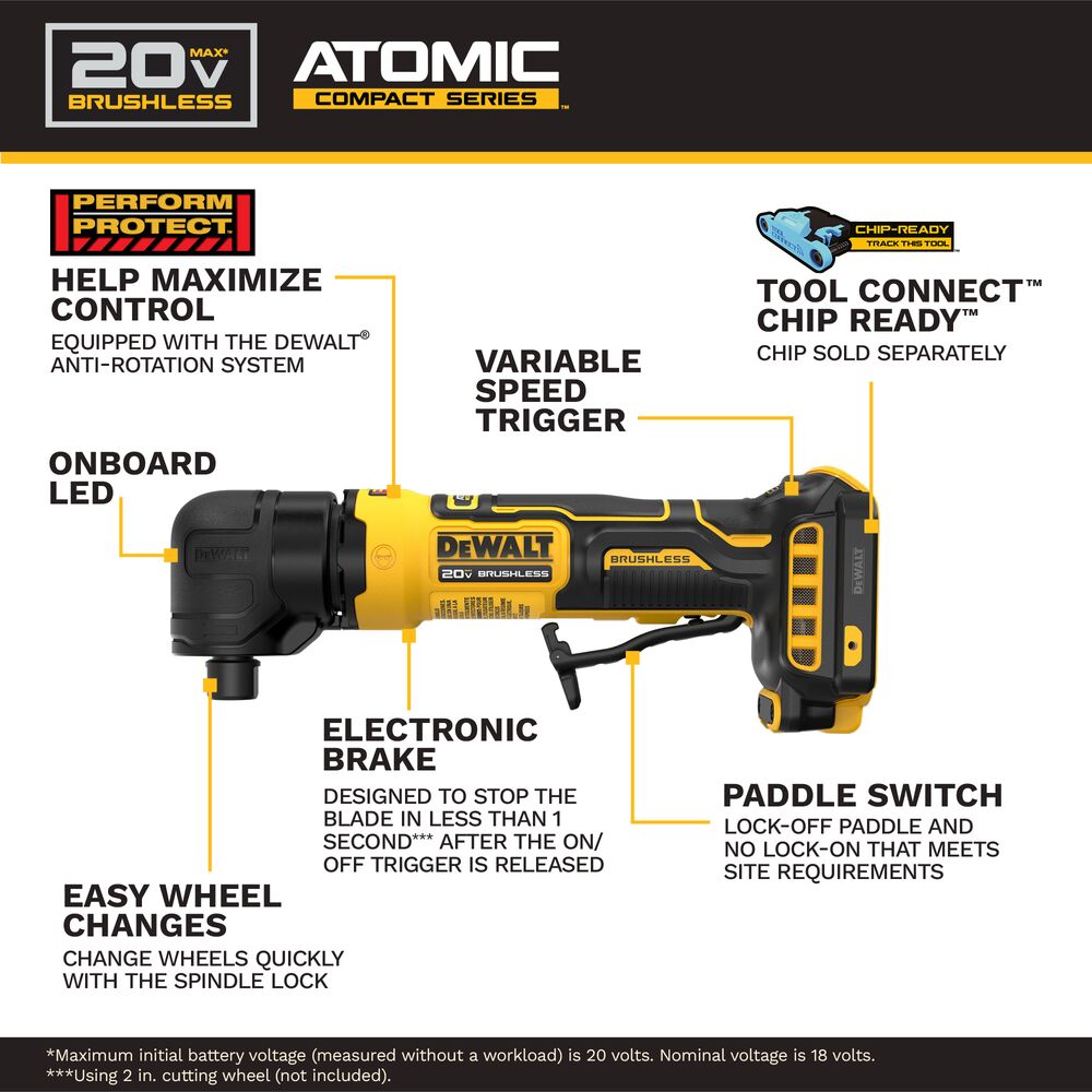 DeWalt DCG422B 20V MAX ATOMIC Cordless Brushless Right Angle Die Grinder (Tool Only)