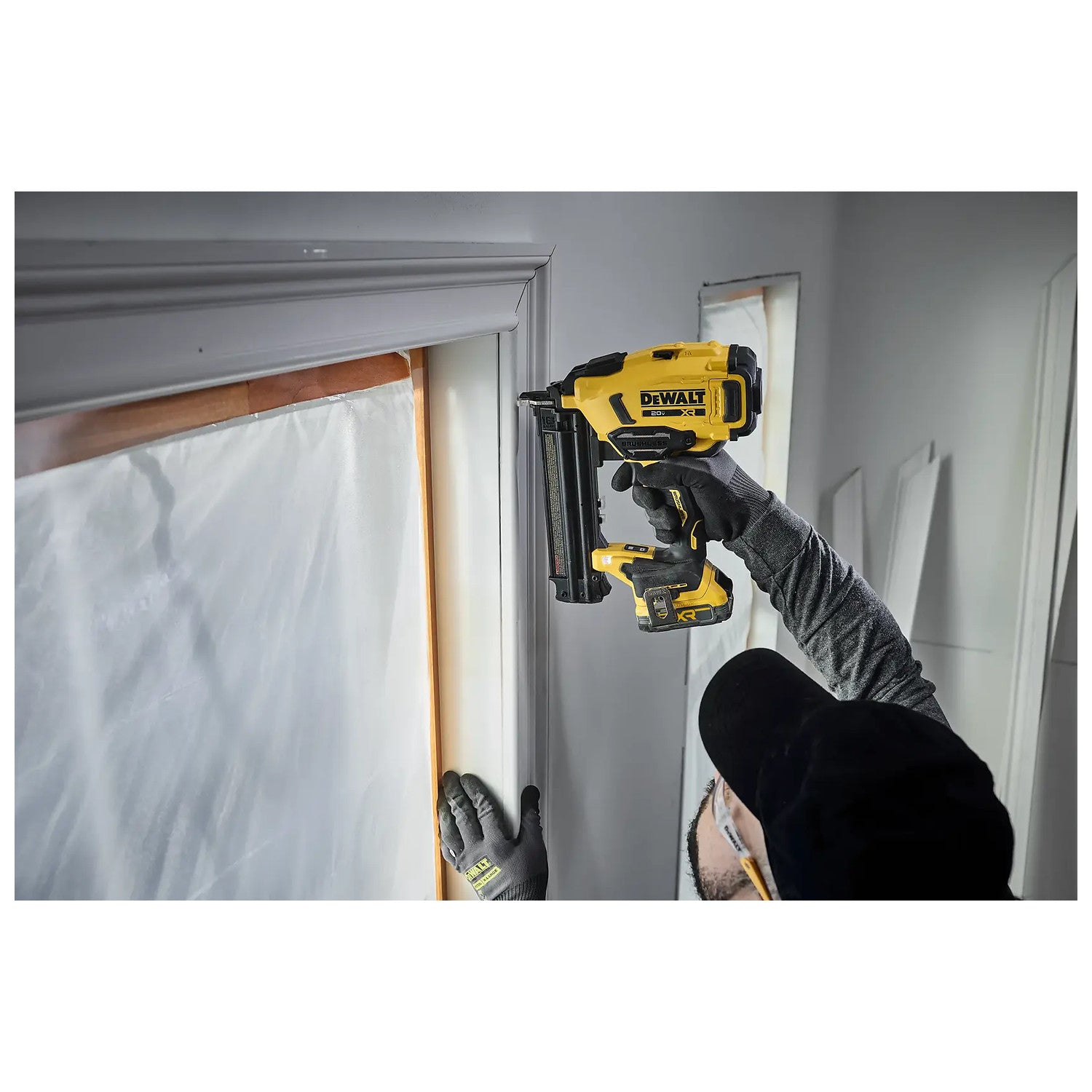 DeWalt DCN210B cordless brad nailer used for overhead trim