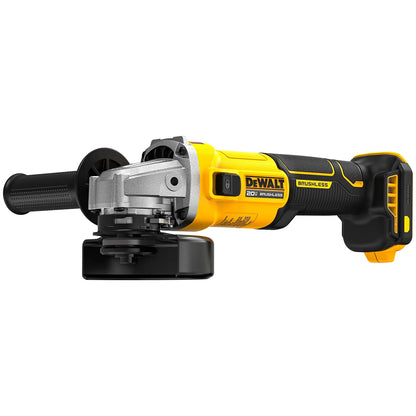 DeWalt DCG407B 20V MAX brushless slide-switch angle grinder front-right view