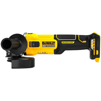DeWalt DCG407B 20V MAX brushless slide-switch angle grinder side view