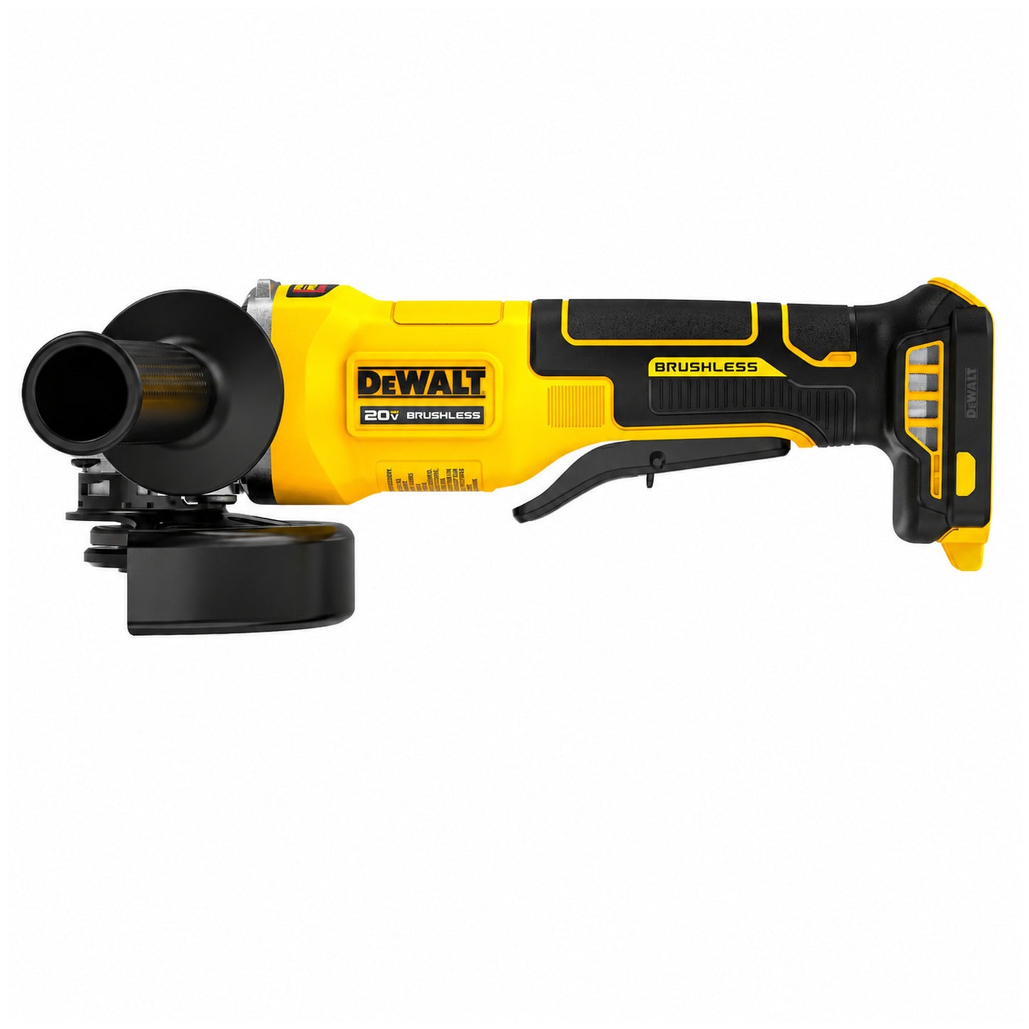 DeWalt DCG408B 20V MAX brushless paddle-switch angle grinder side view