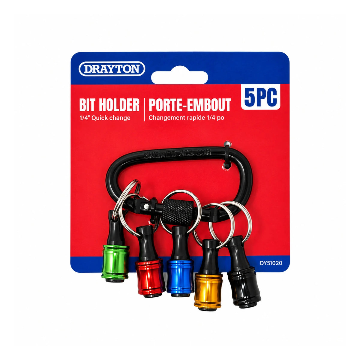 Drayton 5pc 1/4 inch Hex Shank Bit Holders with Carabiner - DY51020