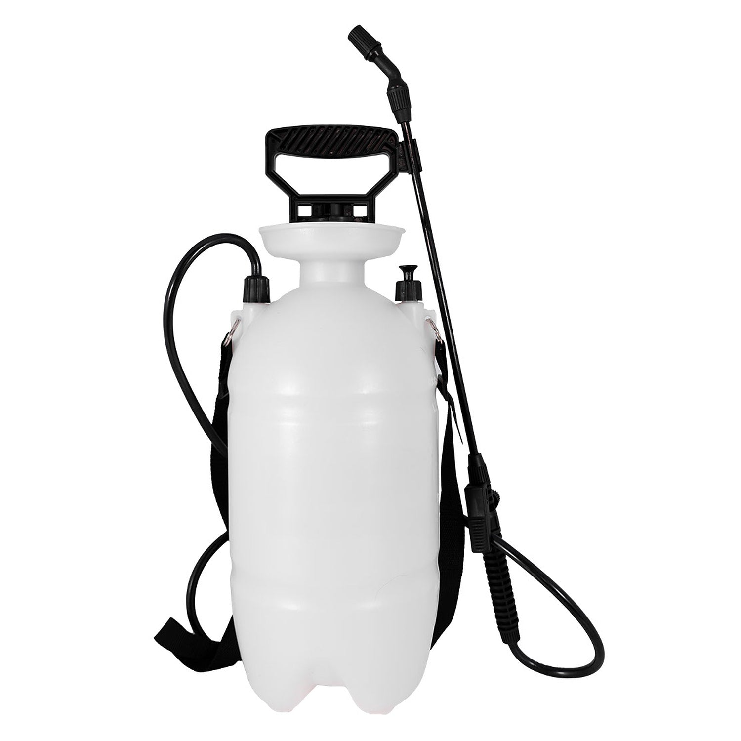 Dynaline 4L handheld pressure sprayer front view with hose, wand and shoulder strap