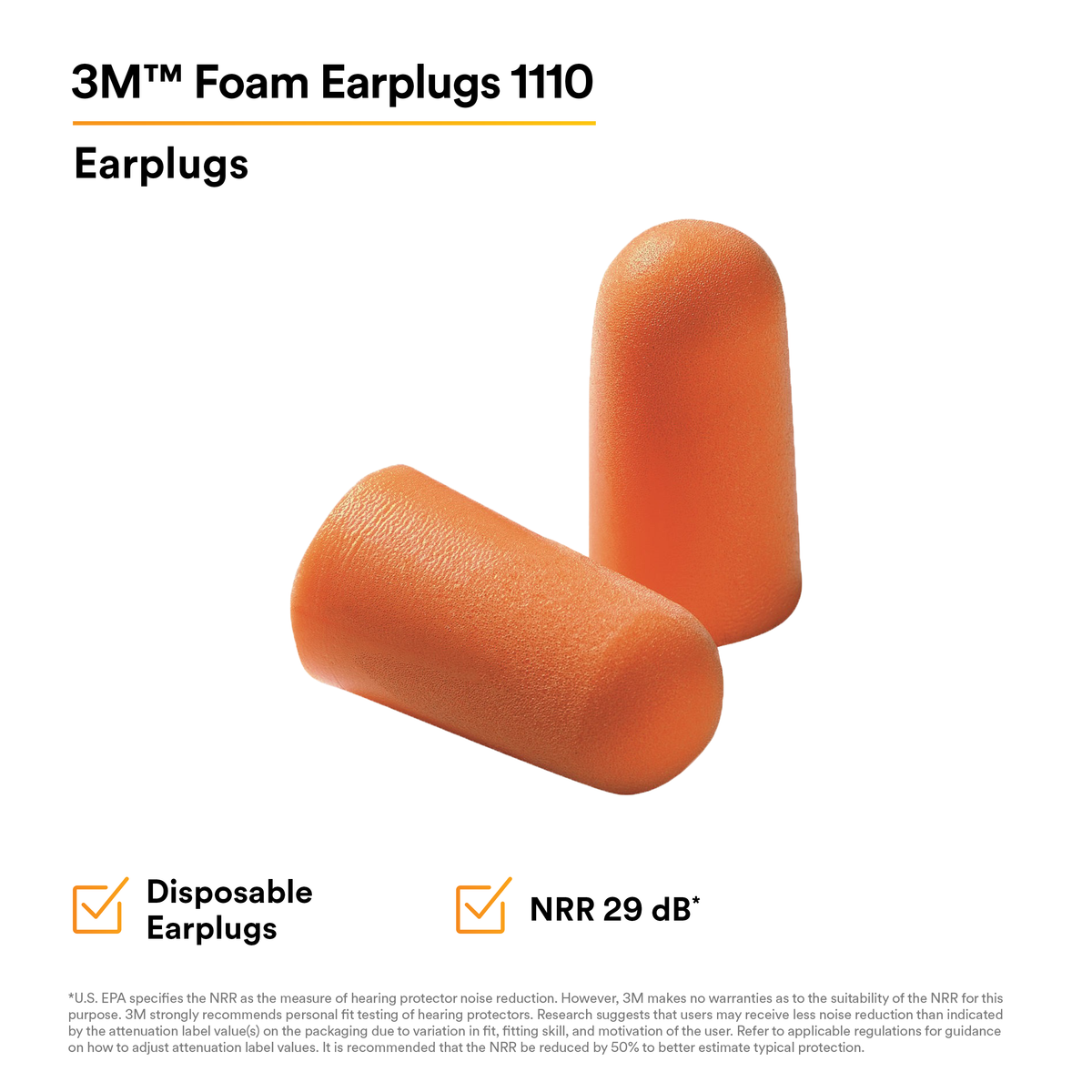 3M Foam Earplugs 1100 Uncorded 1000 Pair-Case