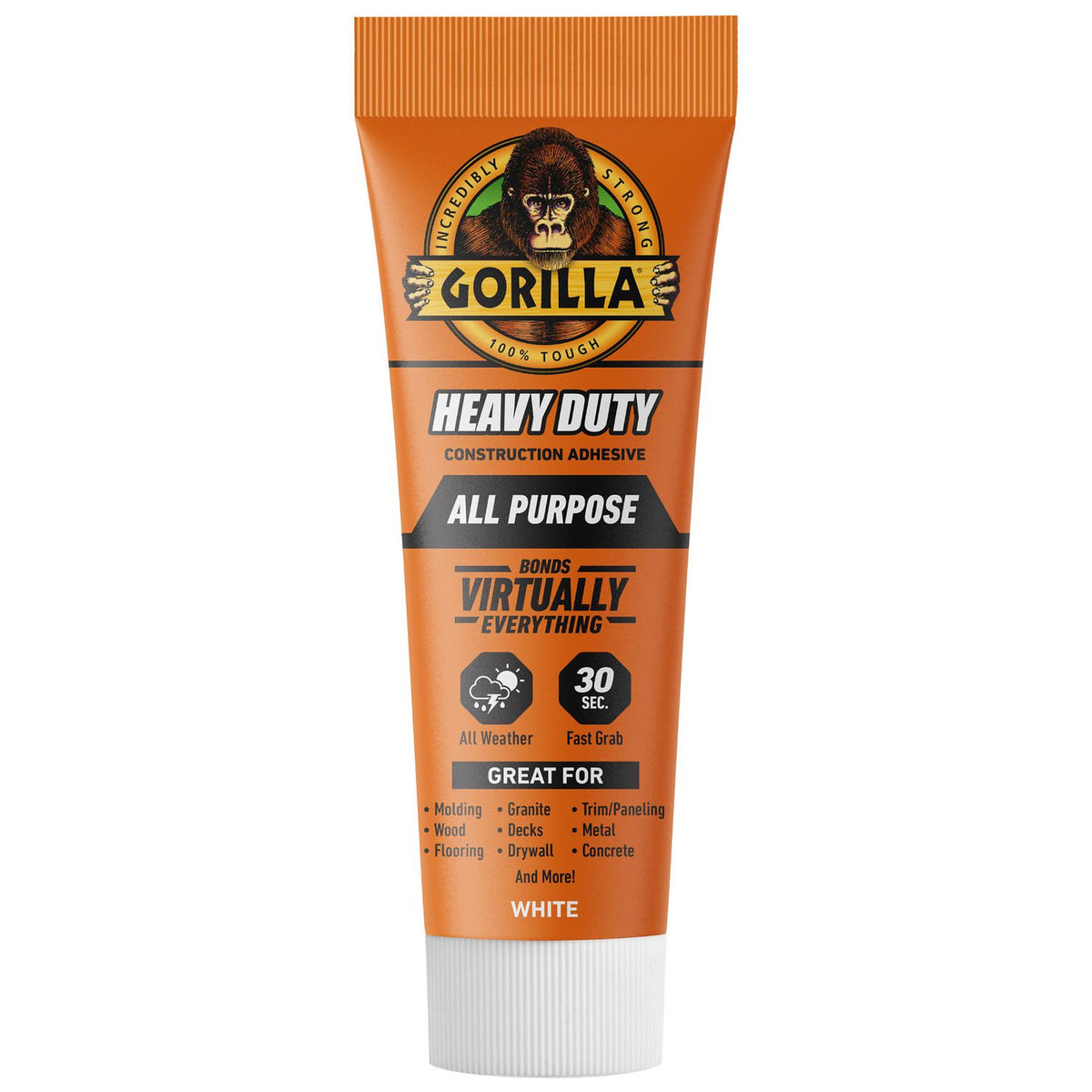 Gorilla 117653 Heavy Duty white construction adhesive 207 mL, front product view