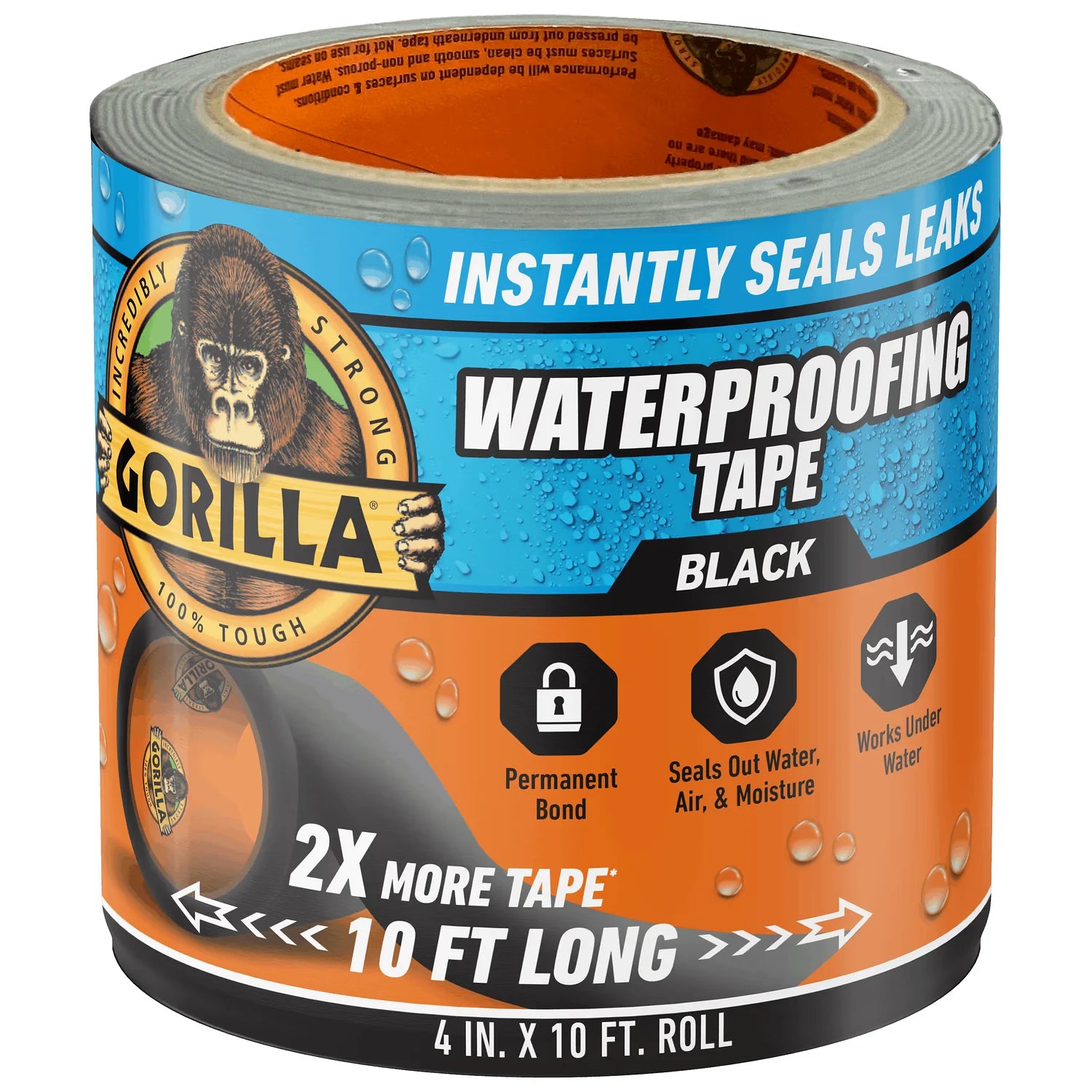 Gorilla 4670002 black waterproofing tape 4 in x 10 ft, front product view