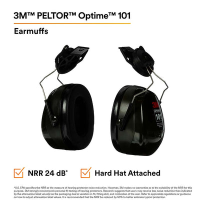 3M PELTOR Optime 101 24dB Cap-Mount Earmuffs for Hard Hat