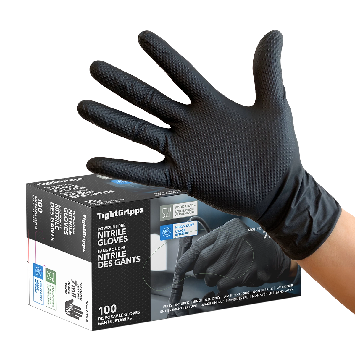 HTT Safety Black PF 7 Mil Diamond-Textured Nitrile Gloves - 100pk - additional view