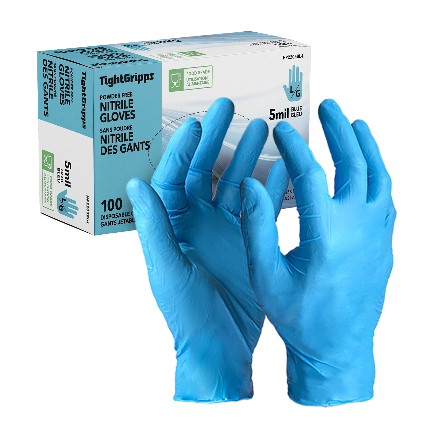 HTT Safety Blue PF 5 Mil Nitrile Gloves - 100pk