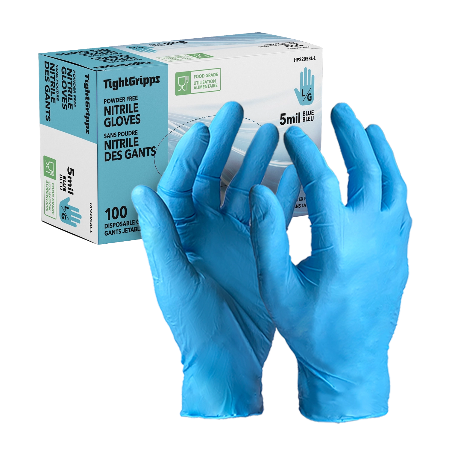HTT Safety Blue PF 5 Mil Nitrile Gloves - 100pk