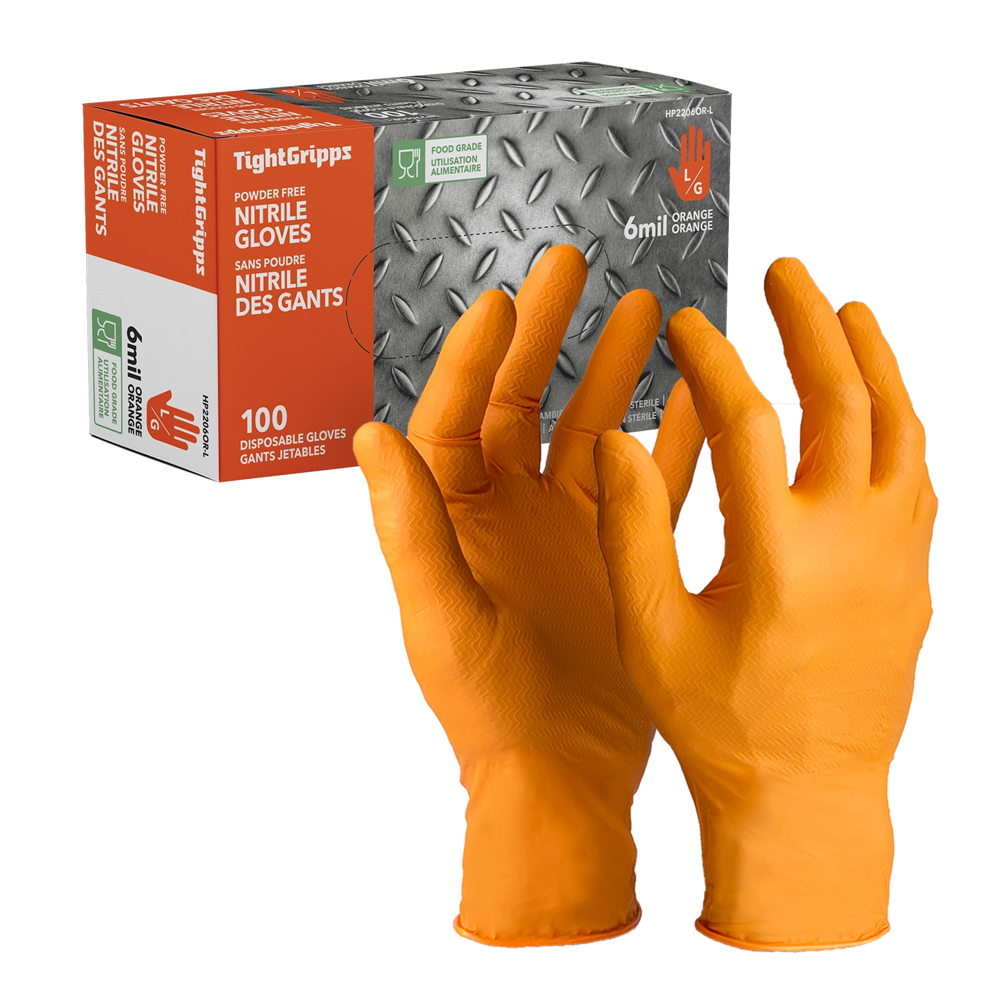 HTT Safety Orange PF 6 Mil Nitrile Gloves - 100pk