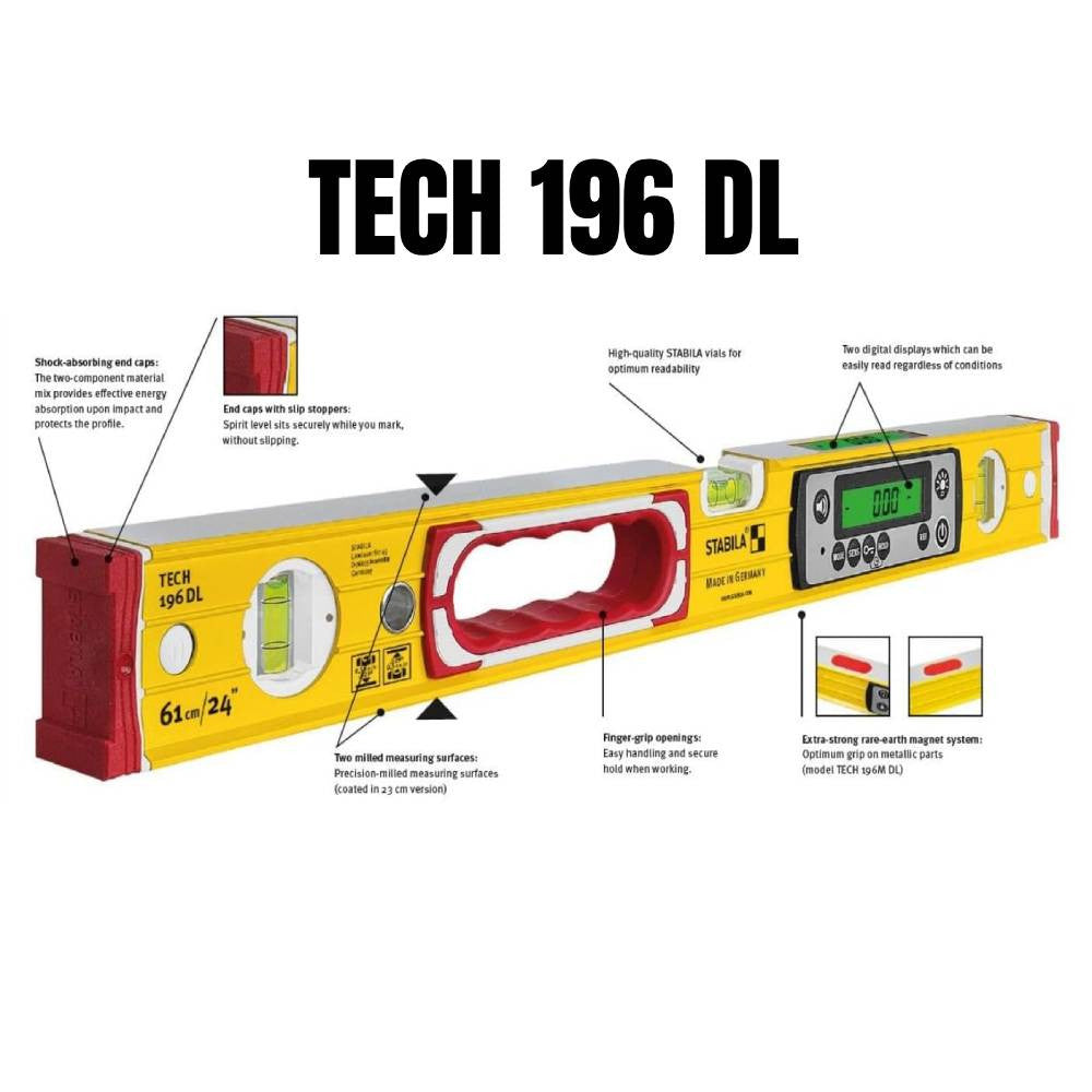 Stabila 39524 IP67 TECH 196 DL 24 inch Digital Spirit Level with Case