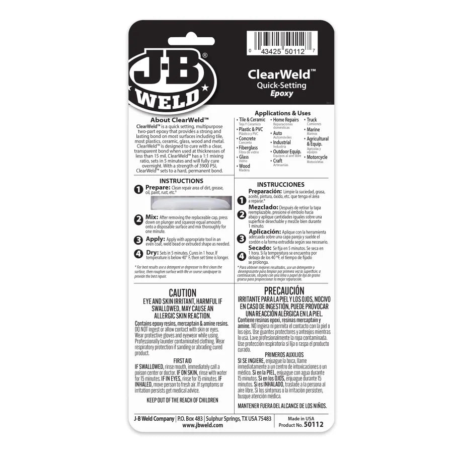 J-B Weld 25ml ClearWeld Syringe
