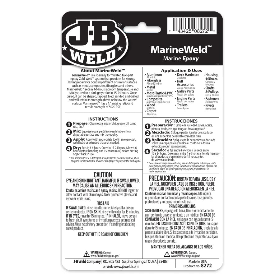 J-B Weld 2oz MarineWeld Waterproof Twin Tube