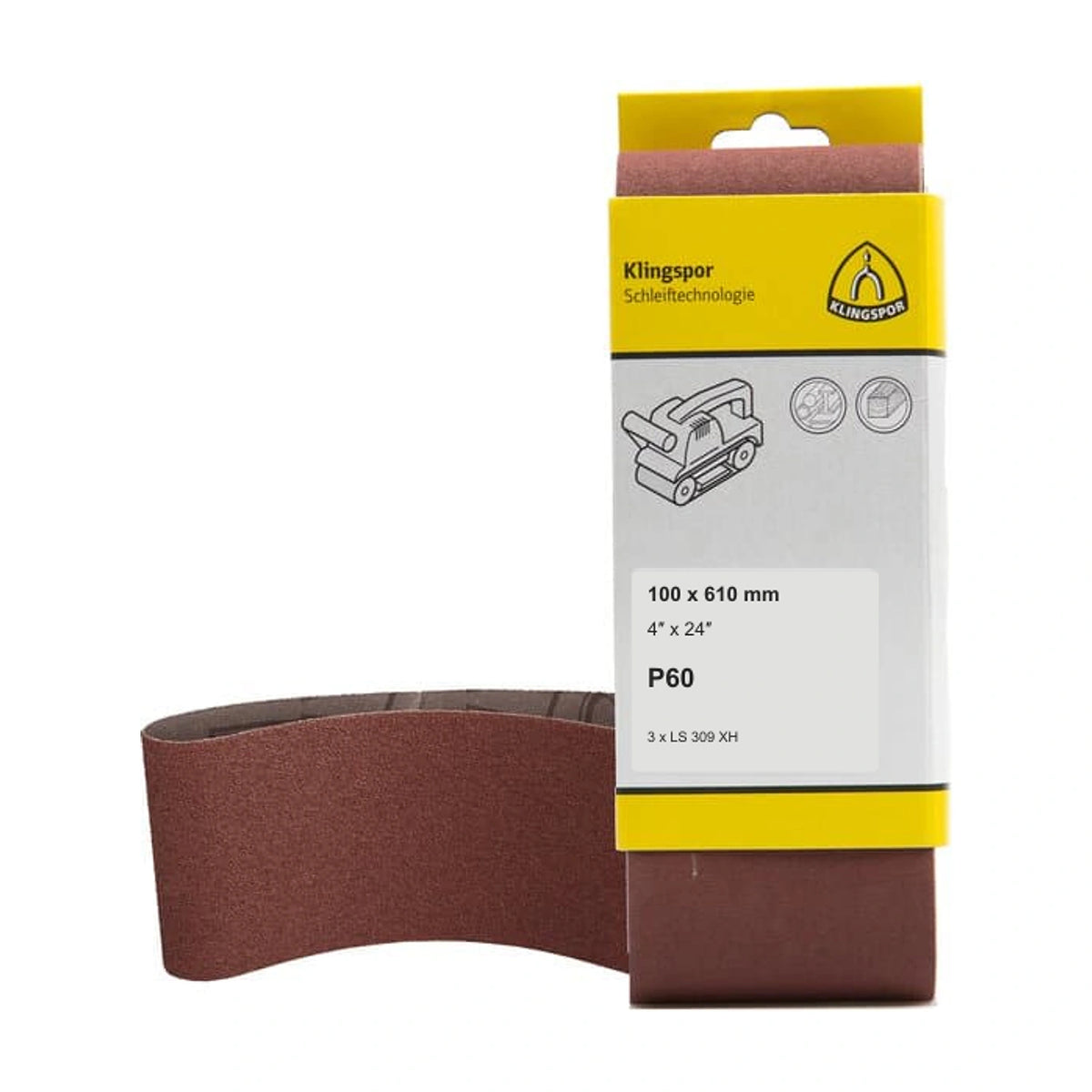 Klingspor LS 309 XH 4in x 24in 60 Grit Sanding Belts - 3pk