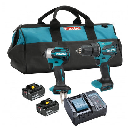 Makita DLX2579F01 18V LXT brushless two-tool combo kit with batteries, charger and bag