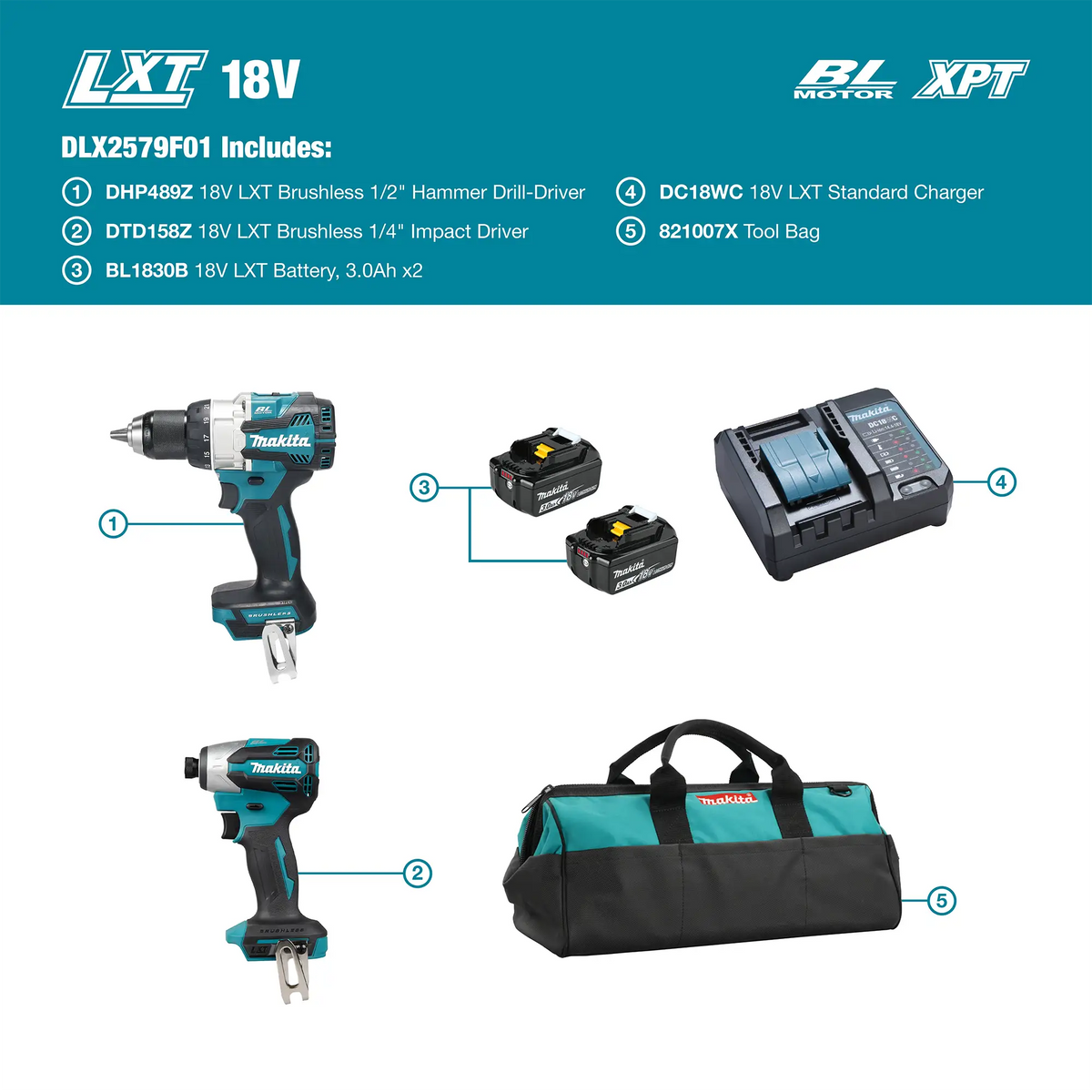 18V LXT Brushless 2 Tool Combo Kit ( 2 x 3.0Ah)