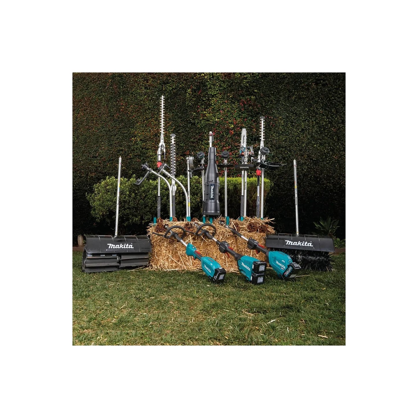 Makita split shaft power unit and attachment system lineup outdoors