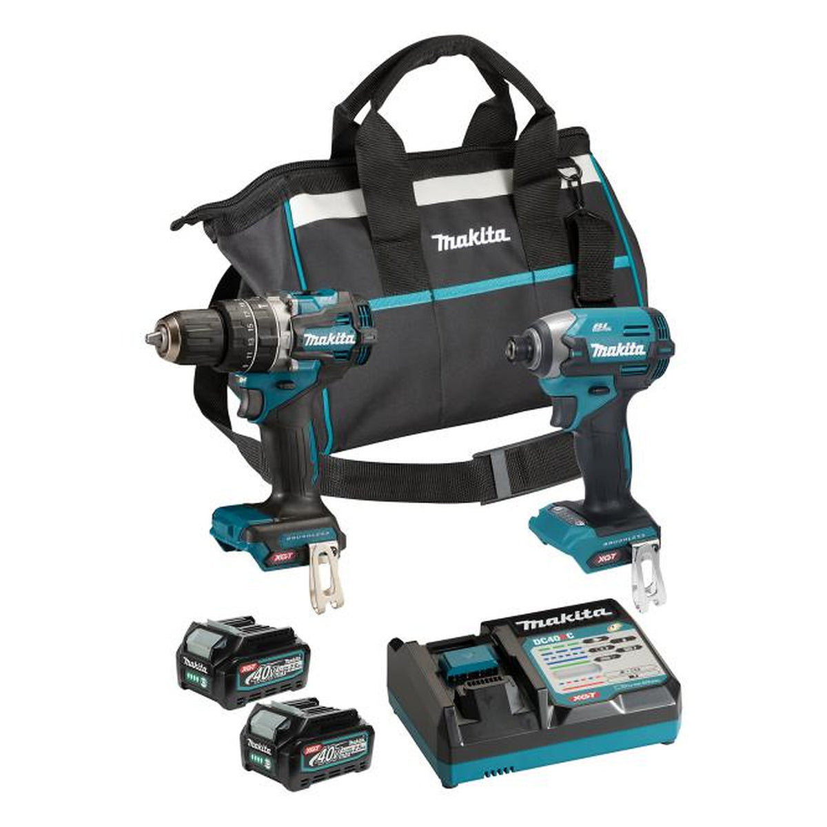 Makita DK0178G204 40V MAX XGT two-tool combo kit with tools, batteries, charger and bag