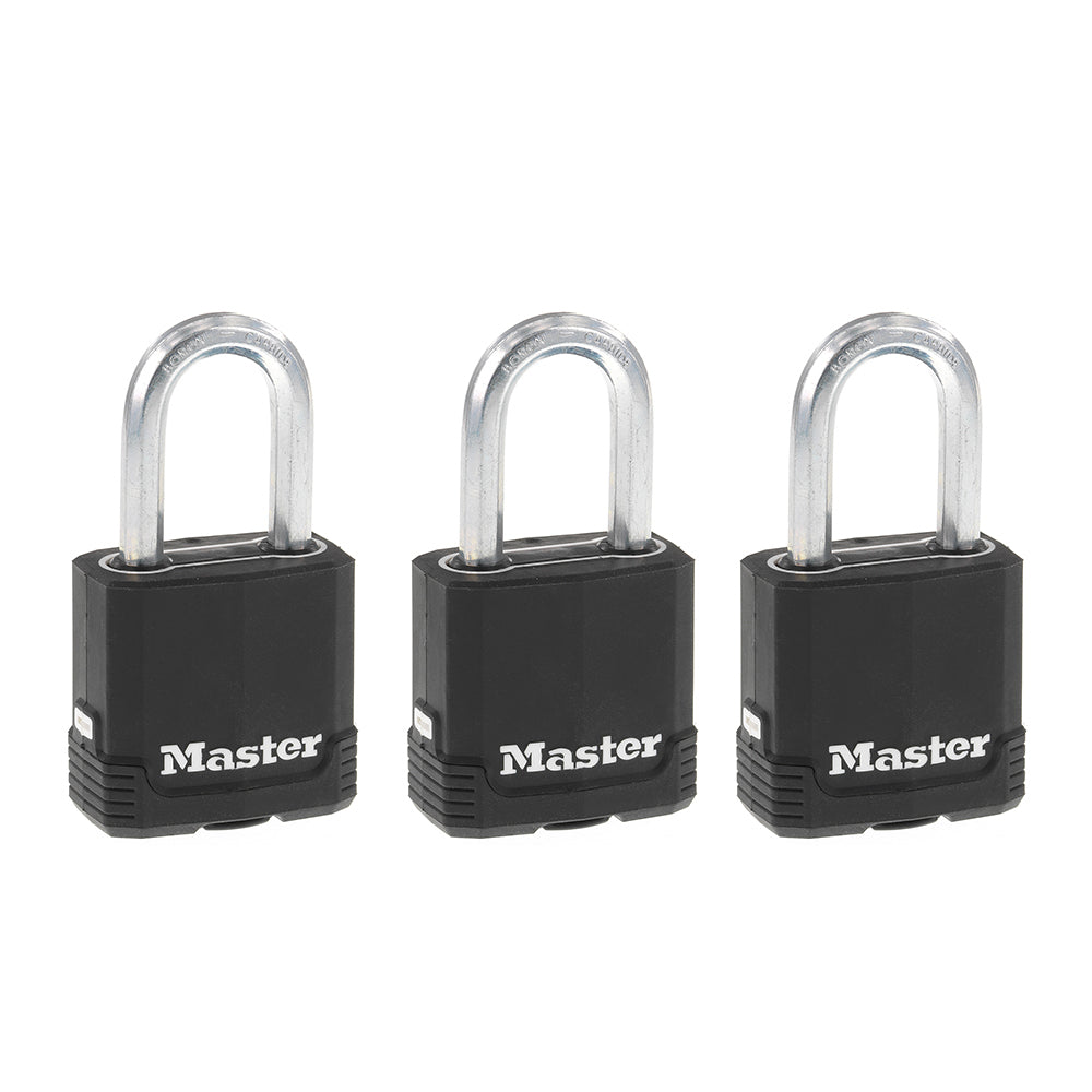 Master Lock Magnum 1-3/4in Wide Covered Laminated Padlock with 1-1/2in Shackle - 3pk