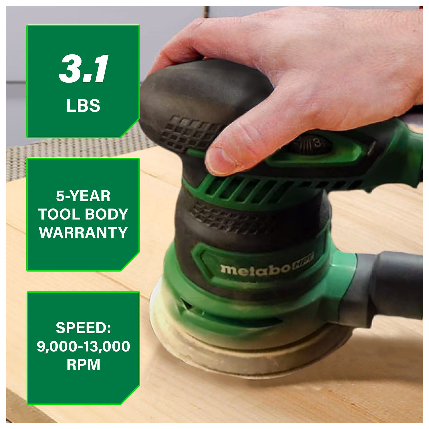 Metabo HPT SV13YST sander weight, speed and five-year warranty features