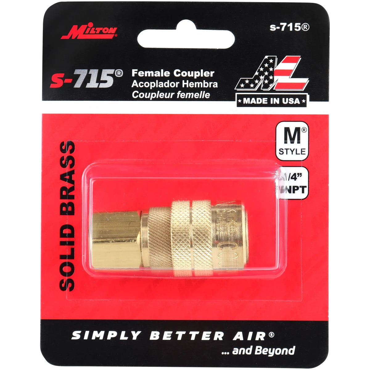 Milton 1/4in FNPT Brass M-Style Coupler