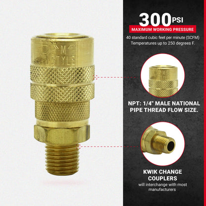 Milton 1/4in MNPT M-Style Brass Coupler