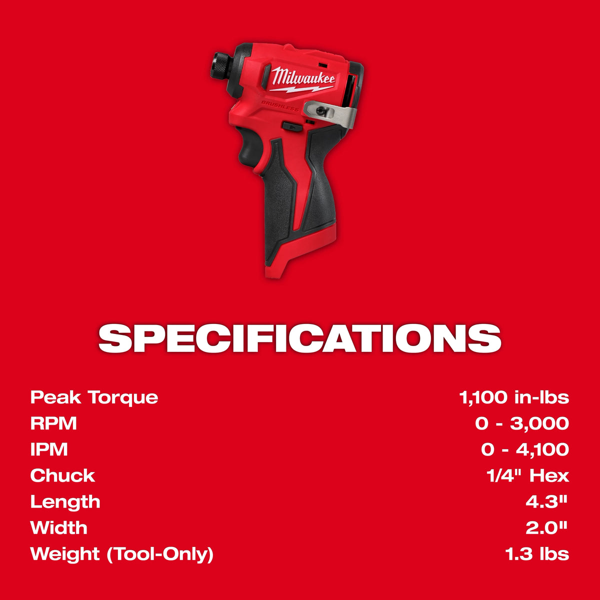 Milwaukee 3450-20 M12 impact driver specifications