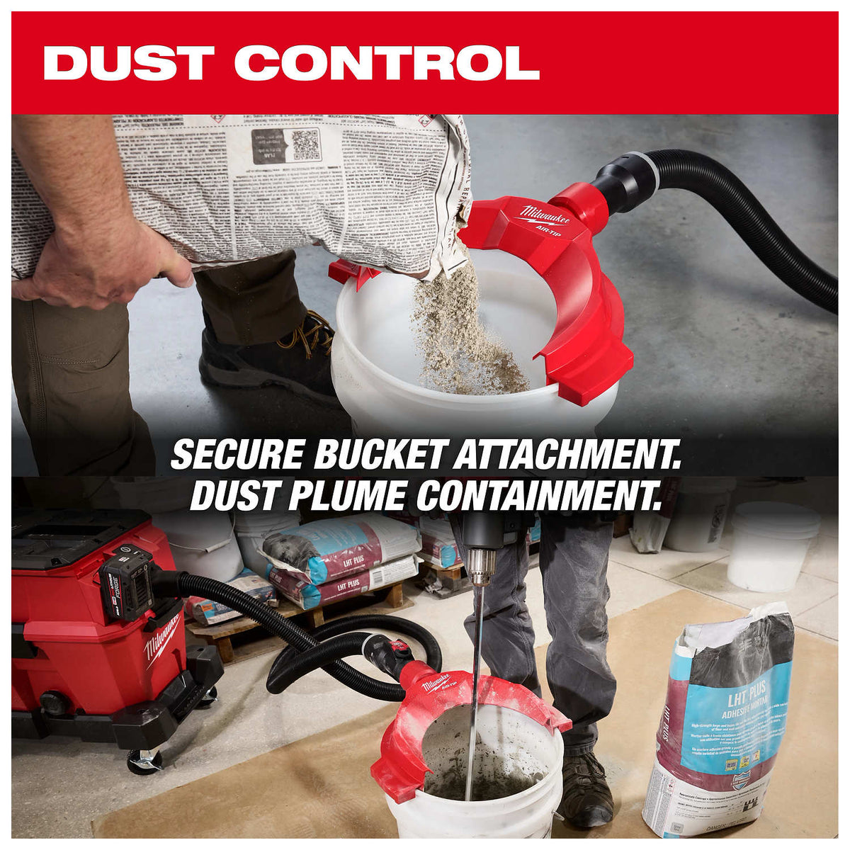 Milwaukee AIR-TIP Bucket Topper dust plume containment