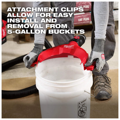 Milwaukee AIR-TIP Bucket Topper attached to a five-gallon bucket