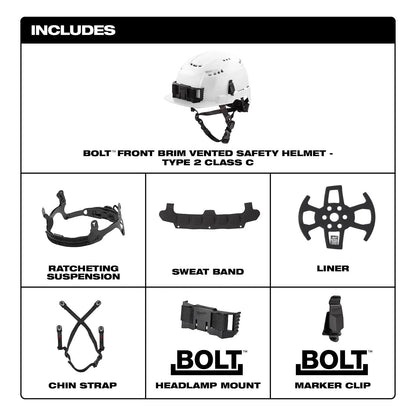 Milwaukee BOLT front brim vented safety helmet included accessories