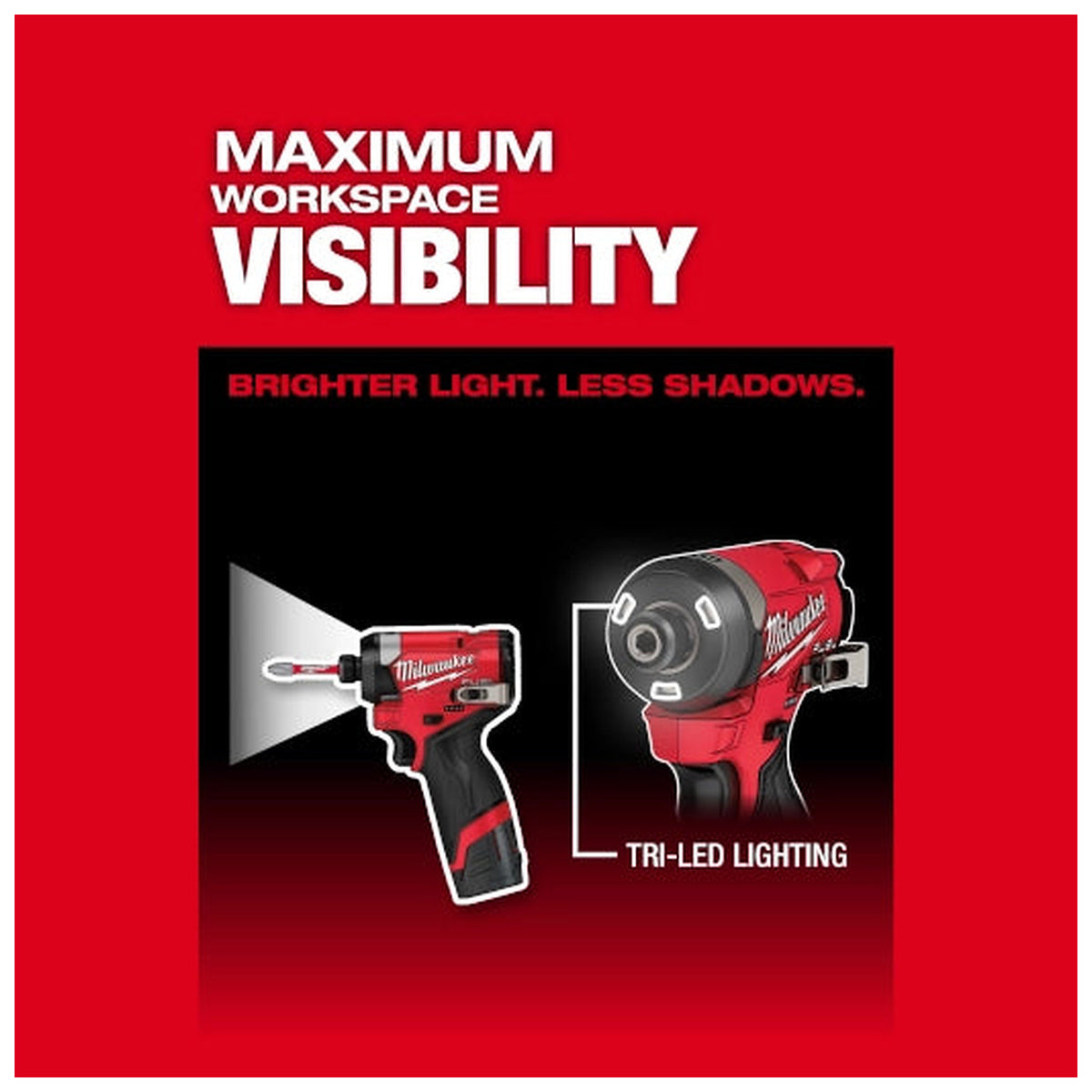 Milwaukee 3453-21 M12 FUEL impact driver Tri-LED workspace lighting graphic
