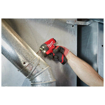 Milwaukee 3453-21 M12 FUEL impact driver used for overhead HVAC fastening
