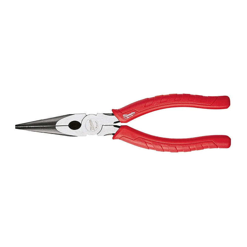 Milwaukee MF48-22-6101 8-inch comfort grip long nose pliers on a white background