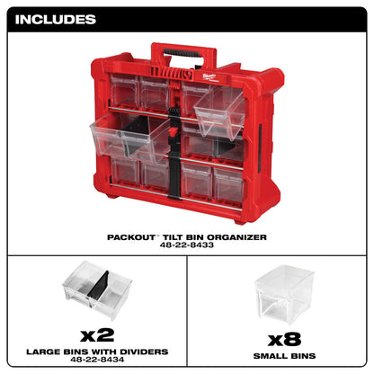 RedPackout tilt bin organizer with clear bins on a white background