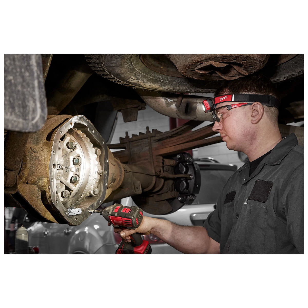 Milwaukee 2012R rechargeable headlamp used for automotive repair
