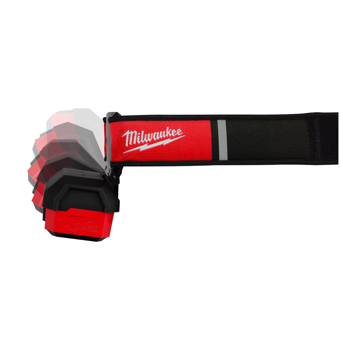 Milwaukee 2012R headlamp showing five-position pivoting light angles