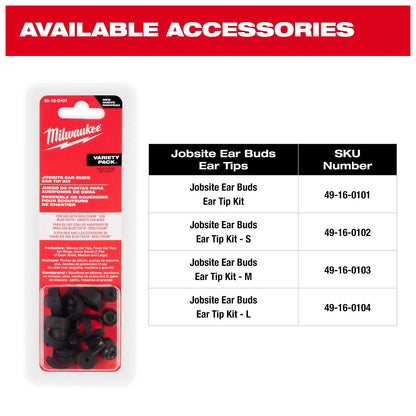 Available accessories include ear tips for small, medium and large
