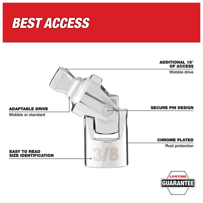Milwaukee 3/8in drive universal joint access and feature guide