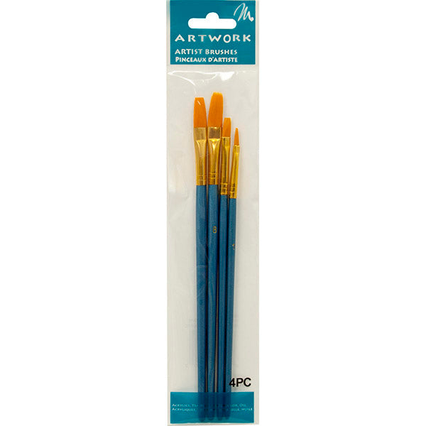 Modern Houseware Flat Tip Artists Paint Brushes (#1 / #2 / #8) - 4pk
