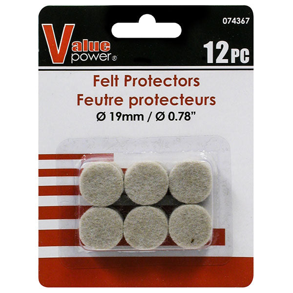 Value Power Modern Houseware 19mm Round Felt Pads - 12pk
