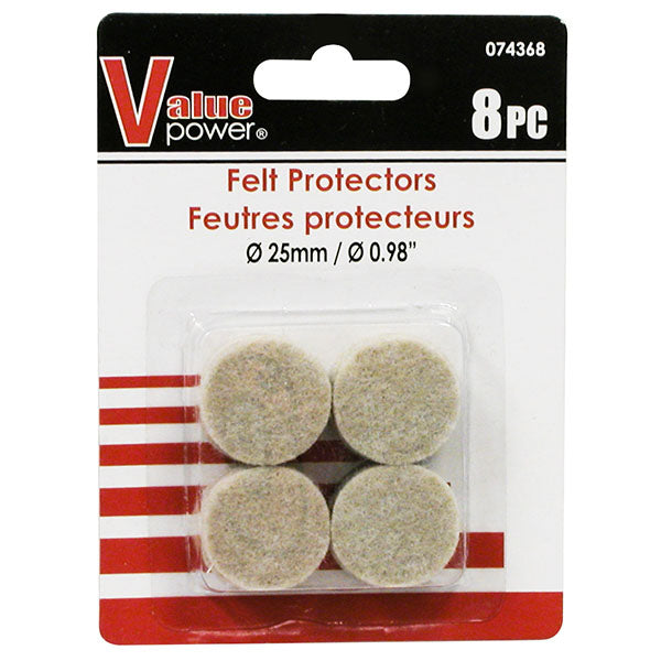 Value Power 25mm Round Felt Pads - 8pk