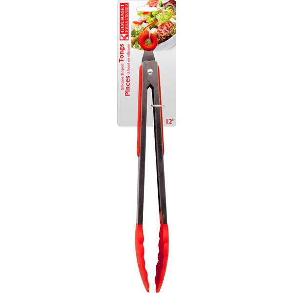Gourmet 12in Red Silicone Tip Kitchen Tongs