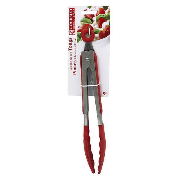 Gourmet 9in Red Silicone Tip Kitchen Tongs