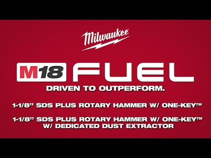 Milwaukee 2915-22DE M18 FUEL Cordless 1-1/8in SDS Plus Rotary Hammer with HAMMERVAC Dedicated Dust Extractor Kit