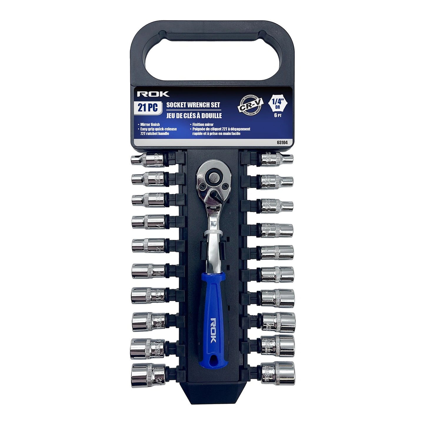 ROK 21pc 1/4in Ratchet Drive SAE/Metric Socket Set – 21-piece 1/4-inch drive SAE and metric socket set in its case