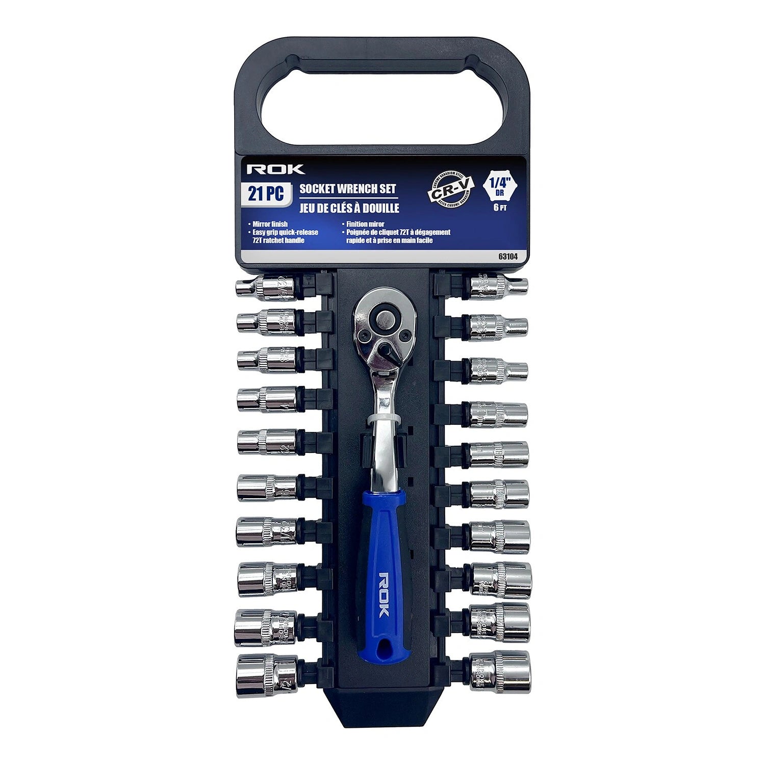 ROK 21pc 1/4in Ratchet Drive SAE/Metric Socket Set – 21-piece 1/4-inch drive SAE and metric socket set in its case
